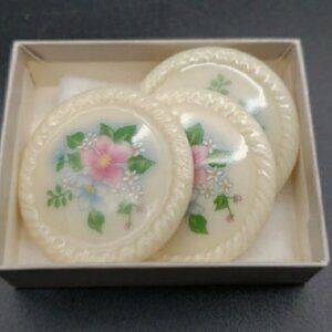 3 Vintage Avon Floral Porcelain Brooches Pins w/ Box Pink Blue Lot Giftable